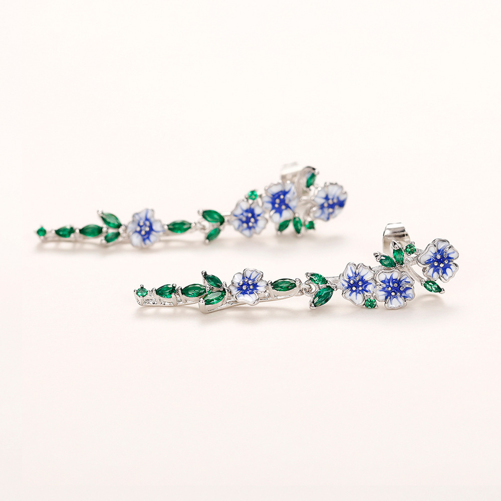 Joyas de cobre, aretes largos, flores que gotean aceite, aretes de diamantes y circonitas verdes, accesorios elegantes  COPE/44-259