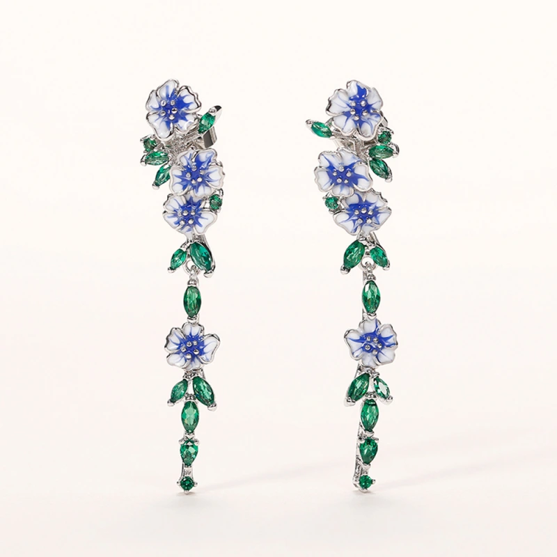 Joyas de cobre, aretes largos, flores que gotean aceite, aretes de diamantes y circonitas verdes, accesorios elegantes  COPE/44-259