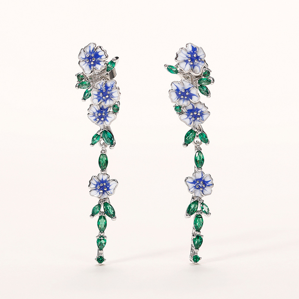Joyas de cobre, aretes largos, flores que gotean aceite, aretes de diamantes y circonitas verdes, accesorios elegantes  COPE/44-259