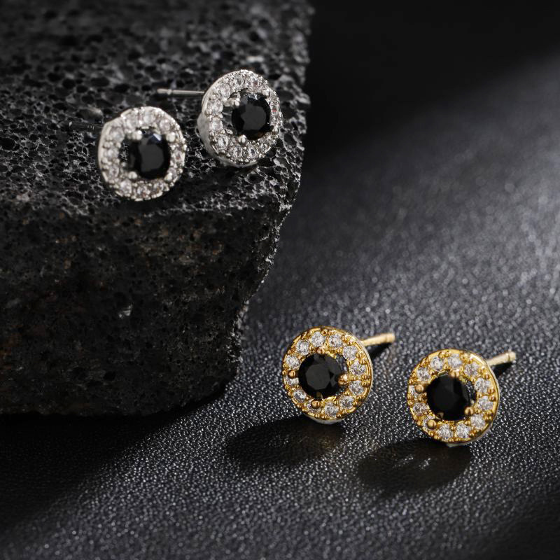 Joyas de cobre, pendientes de diamantes con microtachuelas, circonitas negras para hombre, antialérgicos, pendientes versátiles, accesorios sencillos  COPE/11-270