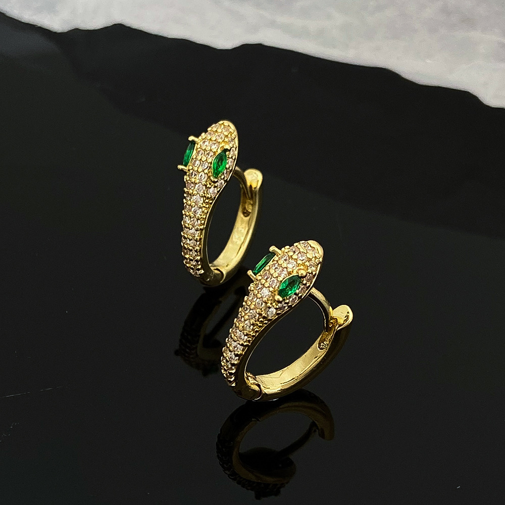 Joyas de cobre, pendientes con micropavé de circonitas en forma de serpiente, sencillos y versátiles, pendientes ligeros de lujo para hombre y mujer, pendientes de calle  COPE/11-268