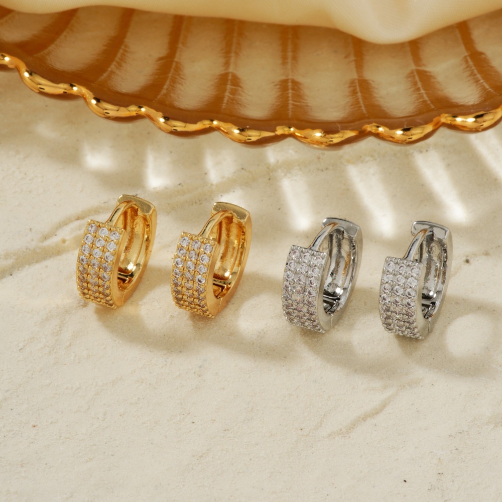 Joyas de cobre, aretes con micropavé de circonitas, modernos y versátiles, estilo de viaje diario, aretes de tres hileras de diamantes  COPE/46-289