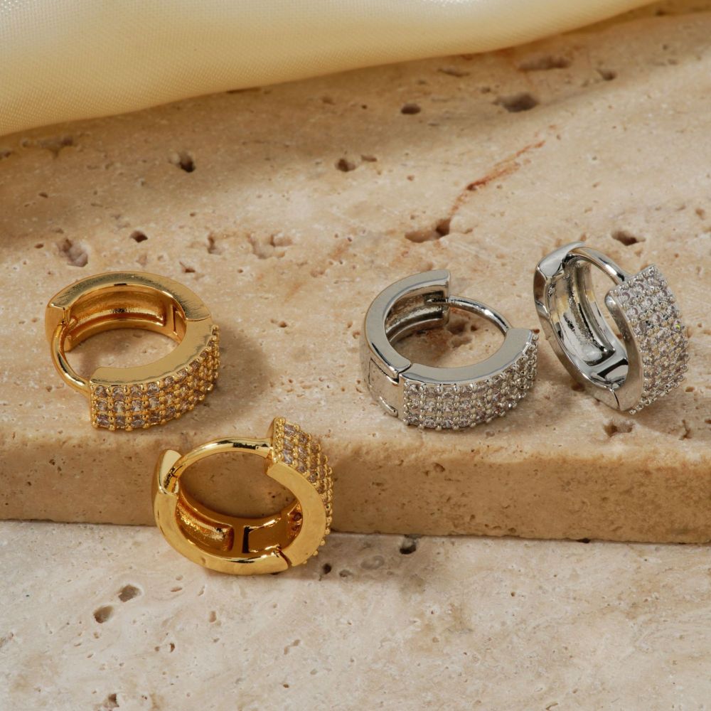 Joyas de cobre, aretes con micropavé de circonitas, modernos y versátiles, estilo de viaje diario, aretes de tres hileras de diamantes  COPE/46-289