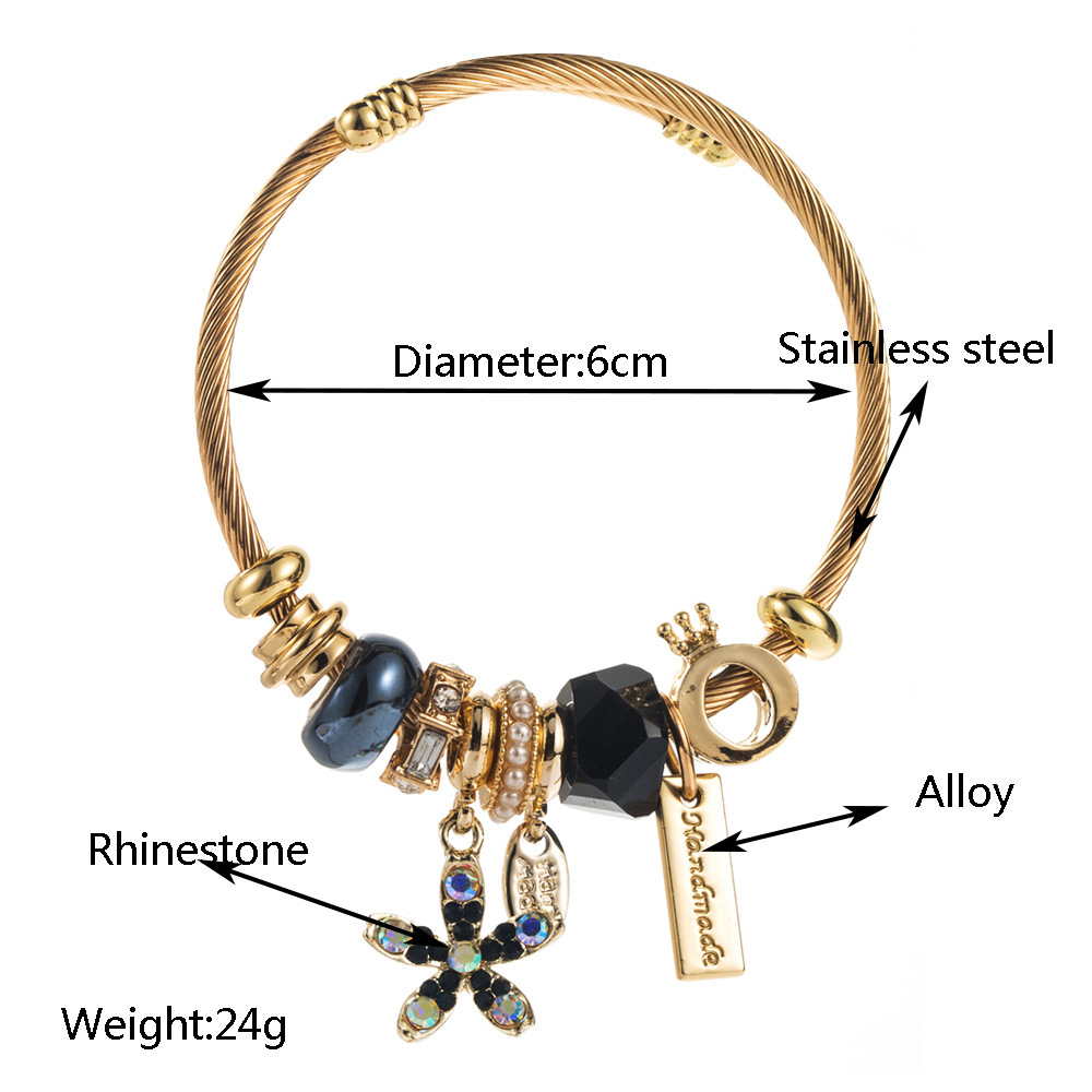 Pandora cuentas doradas personalizadas pulsera de acero inoxidable con incrustaciones de flores y diamantes accesorios de aleación pulsera versátil y ajustable  ACRB/50-308
