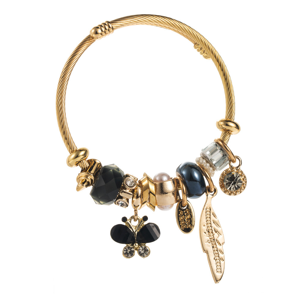 Pandora cuentas personalizadas pulseras de acero inoxidable hojas de diamantes colgantes de mariposa accesorios de aleación pulseras de moda  ACRB/50-306