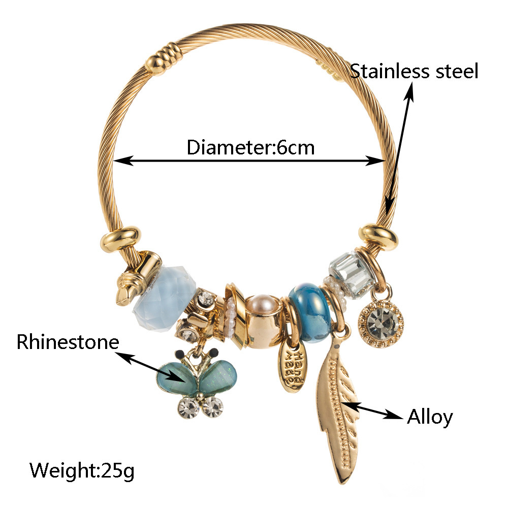 Pandora cuentas personalizadas pulseras de acero inoxidable hojas de diamantes colgantes de mariposa accesorios de aleación pulseras de moda  ACRB/50-306