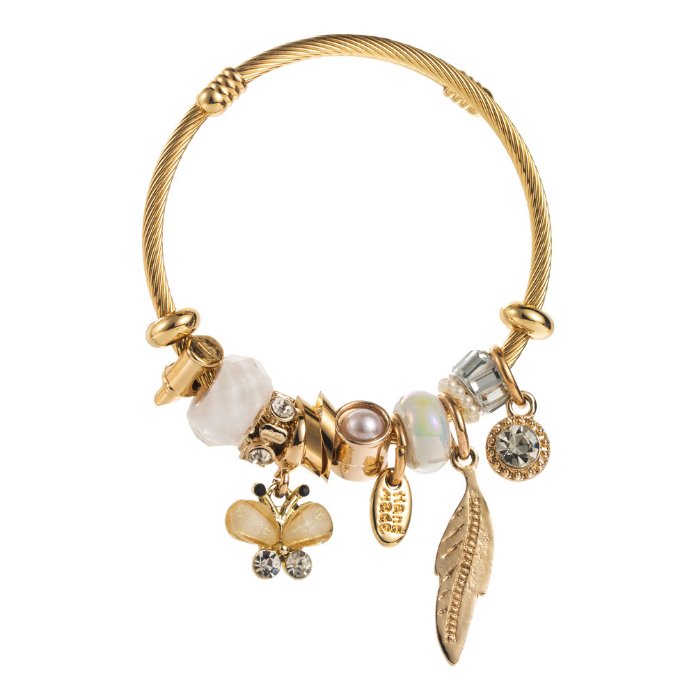 Pandora cuentas personalizadas pulseras de acero inoxidable hojas de diamantes colgantes de mariposa accesorios de aleación pulseras de moda  ACRB/50-306