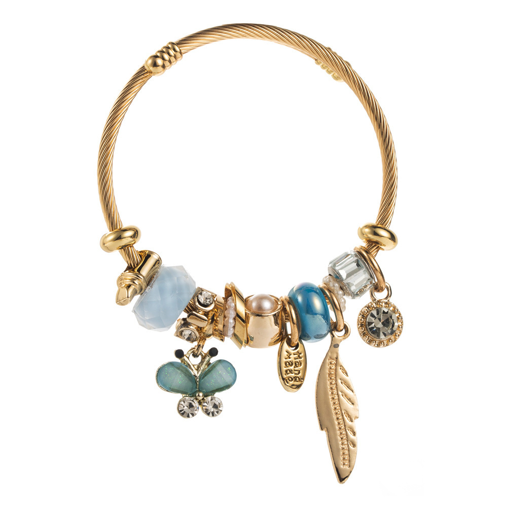Pandora cuentas personalizadas pulseras de acero inoxidable hojas de diamantes colgantes de mariposa accesorios de aleación pulseras de moda  ACRB/50-306