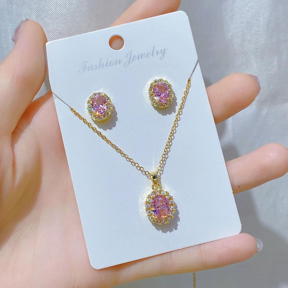 Joyas de cobre, cadena de acero de titanio, accesorios de cobre, diseño de nicho, circón con incrustaciones de diamantes, conjunto de joyas  COPSS/55-313