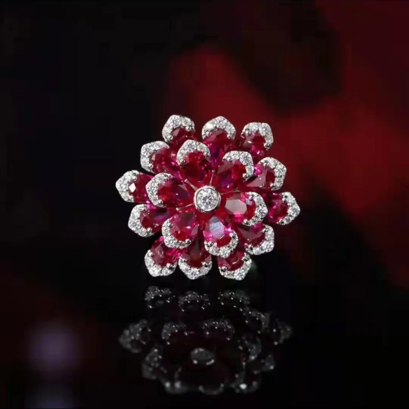 Joyas de cobre, conjunto, aretes y collar de flor inmortal de doble capa, colgante de lujo azul real, aretes de zafiro rojo, anillo de piedras preciosas color esmeralda, circonita micropavé  COPSS/56-319