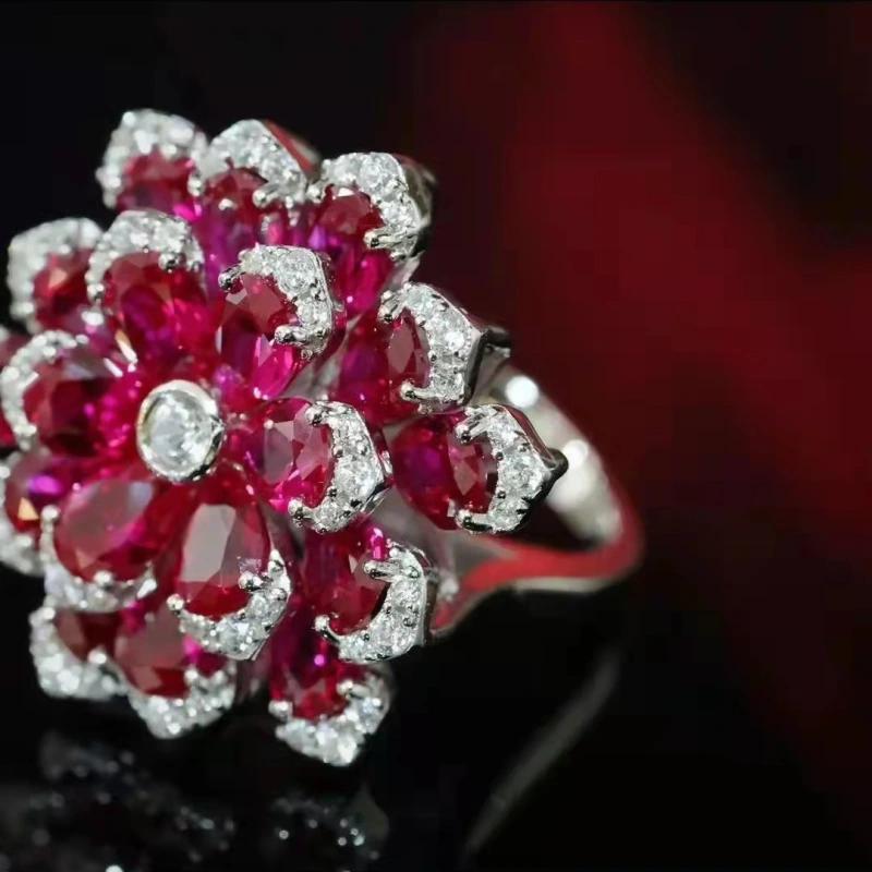 Joyas de cobre, conjunto, aretes y collar de flor inmortal de doble capa, colgante de lujo azul real, aretes de zafiro rojo, anillo de piedras preciosas color esmeralda, circonita micropavé  COPSS/56-319