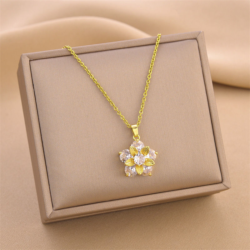 Conjunto de dos piezas de collar y pendientes de circonita redonda de girasol brillante de alta gama con joyería de cobre  COPSS/58-334