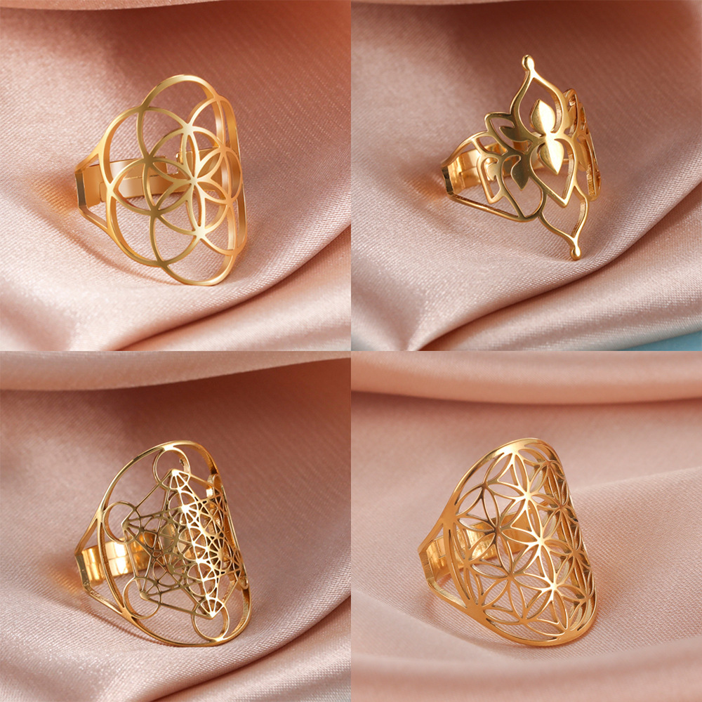 Acero inoxidable, tendencia personalizada, sentido retro de alta gama, flor de vitalidad hueca, arcángel pétalo  Anillos de hombre y mujer.  ACRR/58-325