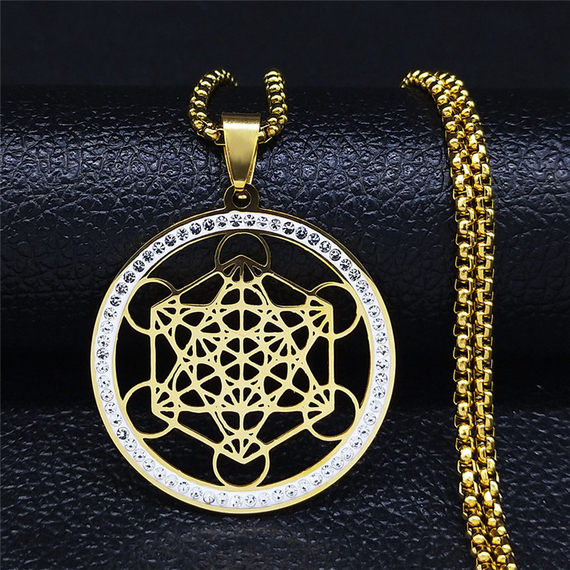 Collar de flores huecas de seis círculos de corte de acero inoxidable, collar con colgante de diamantes de barro redondo de acero inoxidable unisex  ACRN/61-329