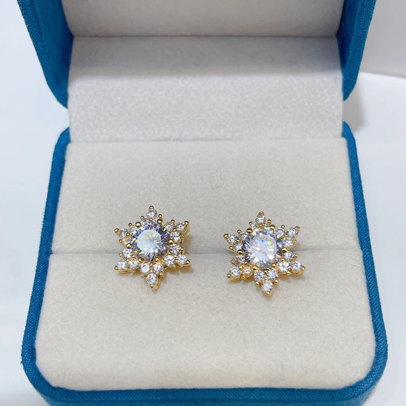 Joyas de cobre, copo de nieve de cobre con incrustaciones de circonitas, pendientes y collar, conjunto de dos piezas, moda de alta gama, conjunto al por mayor  COPSS/58-339
