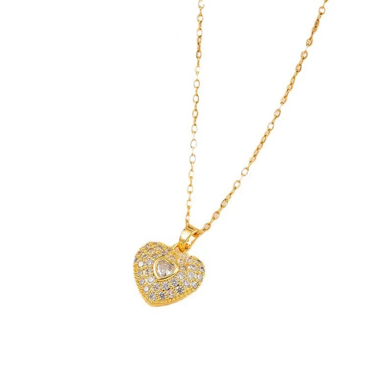 Joyería de cobre, personalidad a la moda, circonita de corazón brillante, pendientes, collar, conjunto de dos piezas  COPSS/64-337