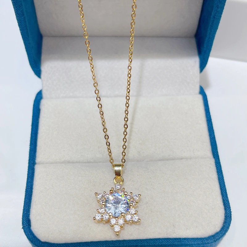 Joyas de cobre, copo de nieve de cobre con incrustaciones de circonitas, pendientes y collar, conjunto de dos piezas, moda de alta gama, conjunto al por mayor  COPSS/58-339