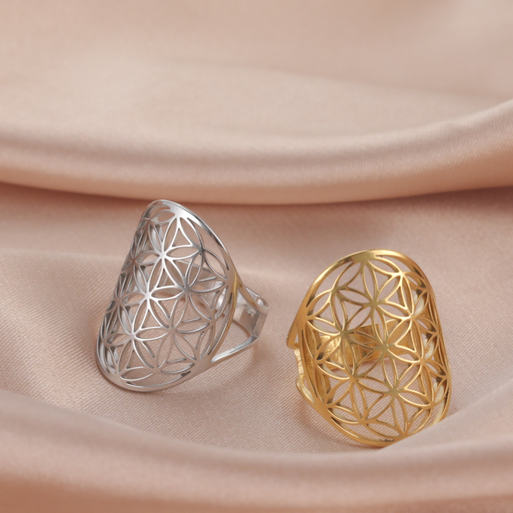 Acero inoxidable, tendencia personalizada, sentido retro de alta gama, flor de vitalidad hueca, arcángel pétalo  Anillos de hombre y mujer.  ACRR/58-325