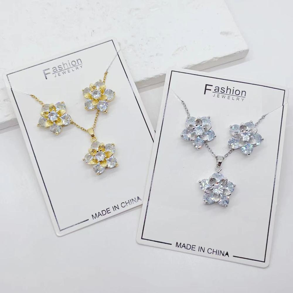 Conjunto de dos piezas de collar y pendientes de circonita redonda de girasol brillante de alta gama con joyería de cobre  COPSS/58-334