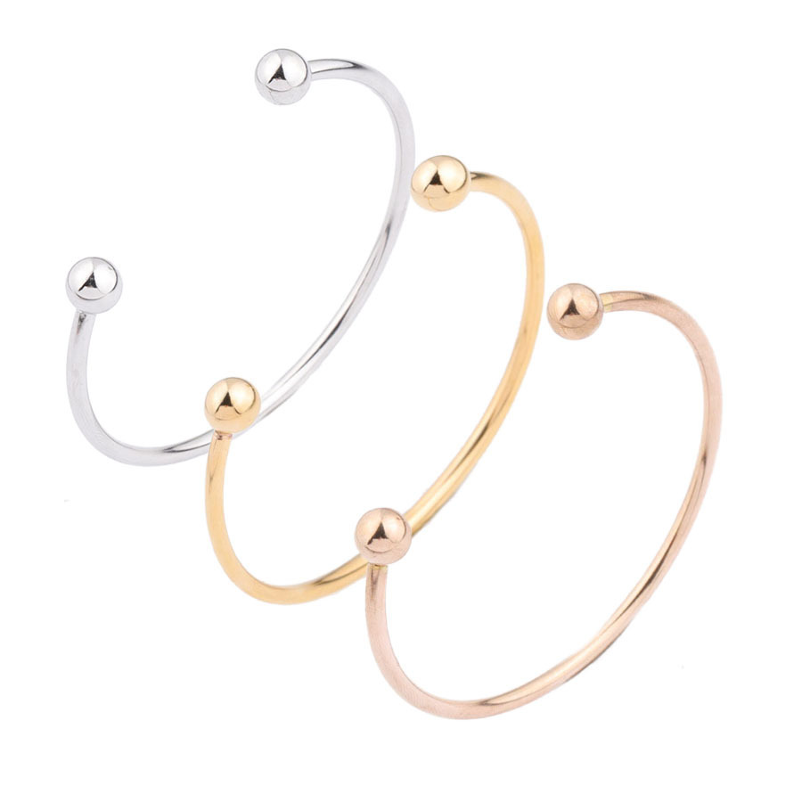 Pulsera de cuentas de bolas abiertas de acero inoxidable, alambre redondo, cuentas a juego para bricolaje, pulsera básica, 3 mm de espesor, 60 mm  ACRB/71-345