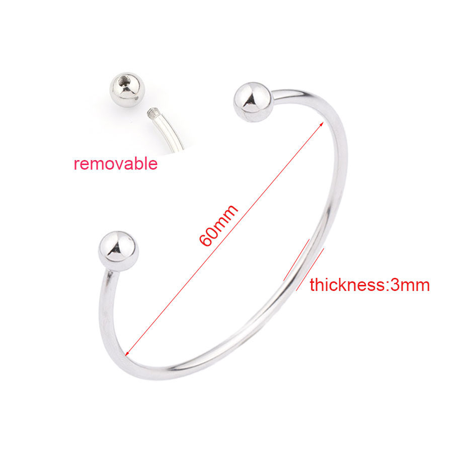 Pulsera de cuentas de bolas abiertas de acero inoxidable, alambre redondo, cuentas a juego para bricolaje, pulsera básica, 3 mm de espesor, 60 mm  ACRB/71-345