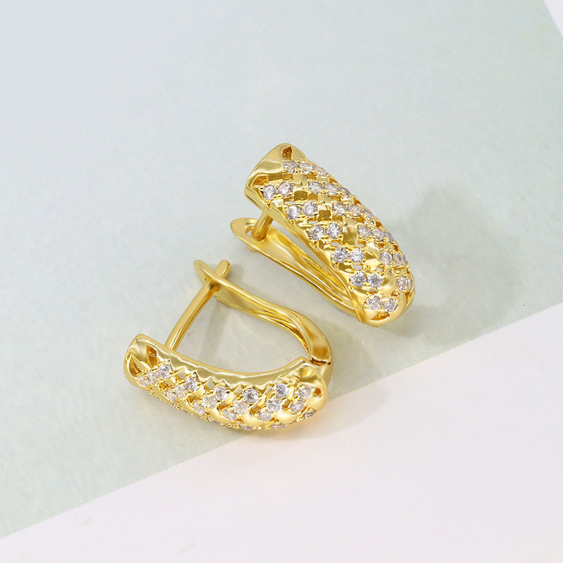 Versátiles pendientes de joyería de cobre chapados en oro de cobre brillante de estilo simple en forma de U Pendientes personalizados estilo circón con incrustaciones de diamantes  COPE/72-346(Ⅷ)