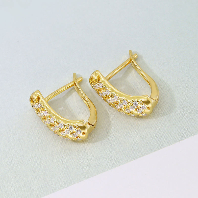 Versátiles pendientes de joyería de cobre chapados en oro de cobre brillante de estilo simple en forma de U Pendientes personalizados estilo circón con incrustaciones de diamantes  COPE/72-346(Ⅷ)