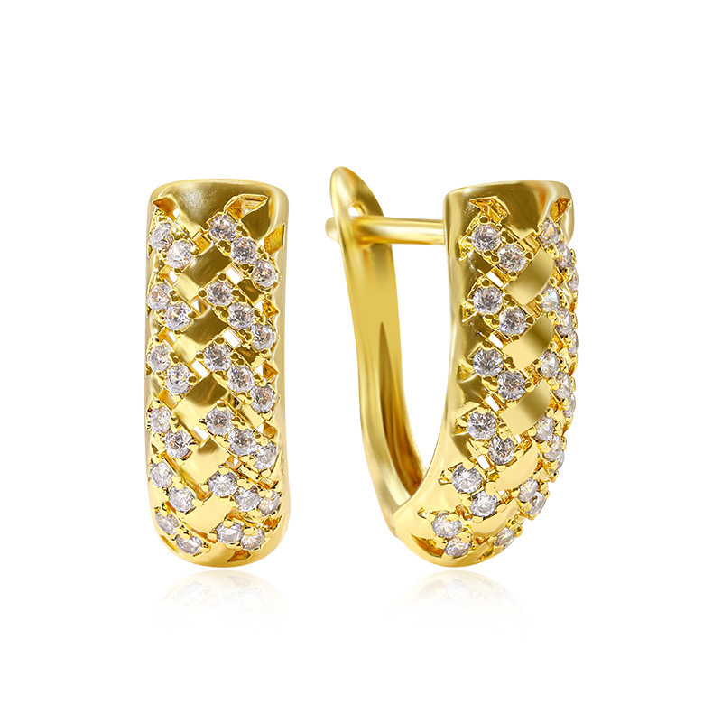 Versátiles pendientes de joyería de cobre chapados en oro de cobre brillante de estilo simple en forma de U Pendientes personalizados estilo circón con incrustaciones de diamantes  COPE/72-346(Ⅷ)