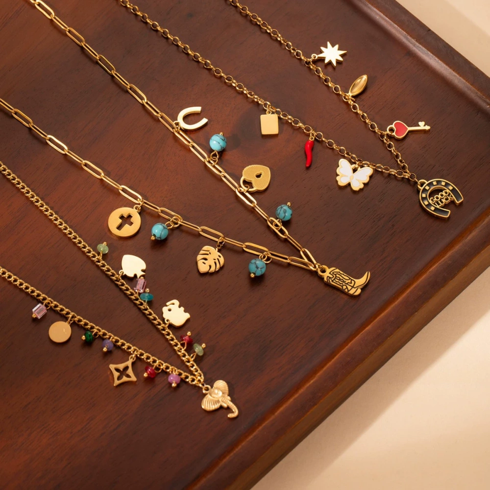 acero inoxidable / corazon / cruz / serpiente /perla / redondo / collar /juego /ACRN192-351