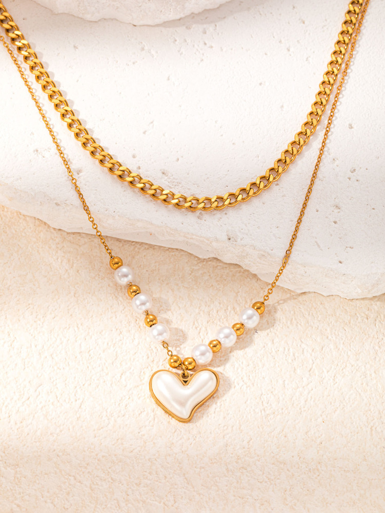 acero inoxidable / corazon / cruz / serpiente /perla / redondo / collar /juego /ACRN192-351