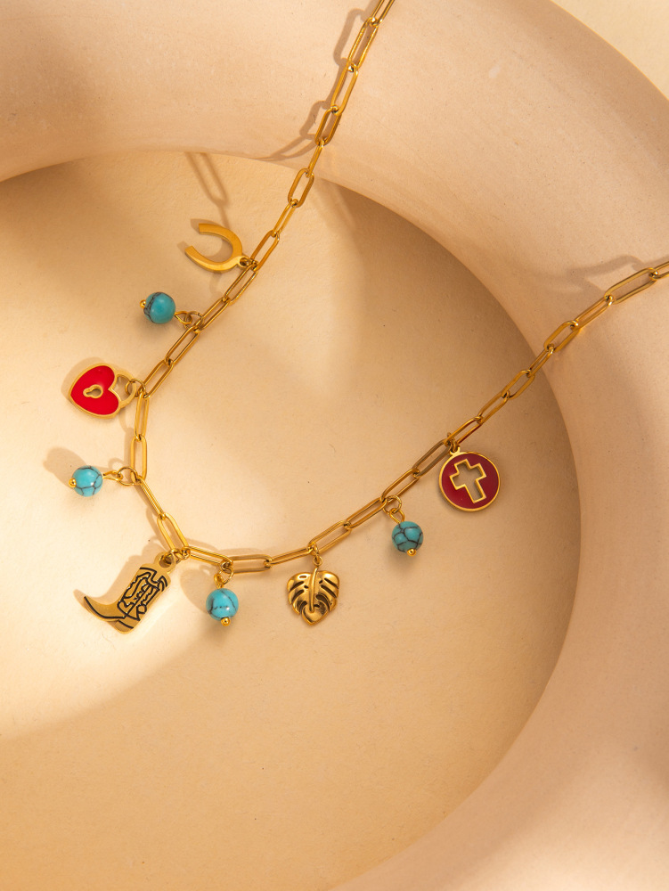 acero inoxidable / corazon / cruz / serpiente /perla / redondo / collar /juego /ACRN192-351