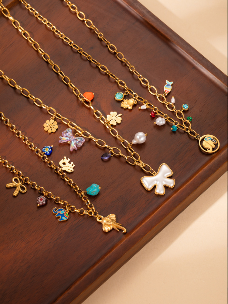 acero inoxidable / corazon / cruz / serpiente /perla / redondo / collar /juego /ACRN192-351