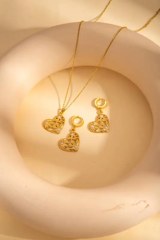 Acero inoxidable / Corazon / Estrella y luna / Oso / Rosas / juego / Collar / Aretes ACRSS/192-360