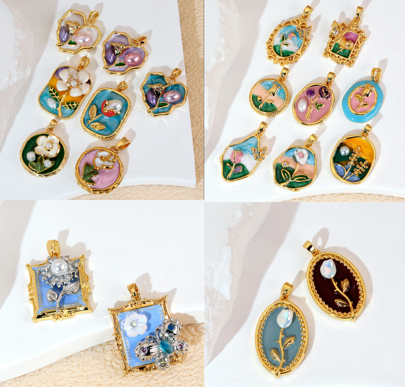 Copper / Colgante / Rosas / Corazon / Flores / Mariposa / Gotear aceite / COPE/193-368