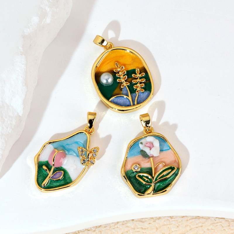 Copper / Colgante / Rosas / Corazon / Flores / Mariposa / Gotear aceite / COPE/193-368