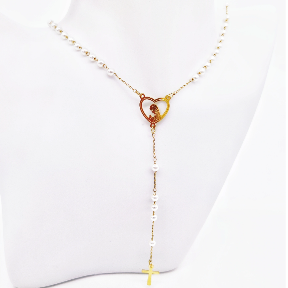 Acero inoxidable / 4mm / collar / Perlas de plástico / Religión cruzada / ACRN/194-378