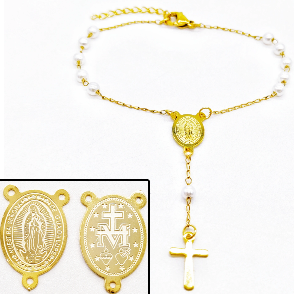 Acero inoxidable / 4mm / Pulsera / Perlas de plástico / Religión cruzada / ACRB/194-377