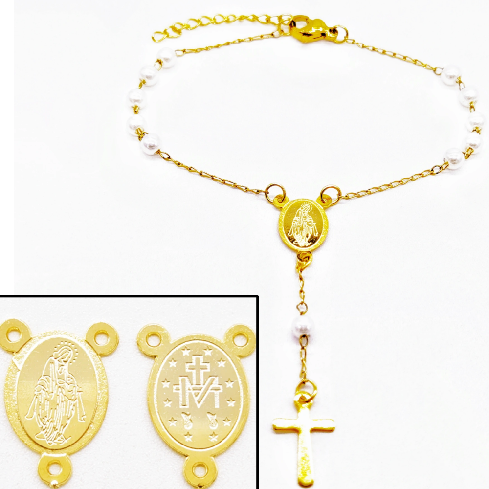 Acero inoxidable / 4mm / Pulsera / Perlas de plástico / Religión cruzada / ACRB/194-377