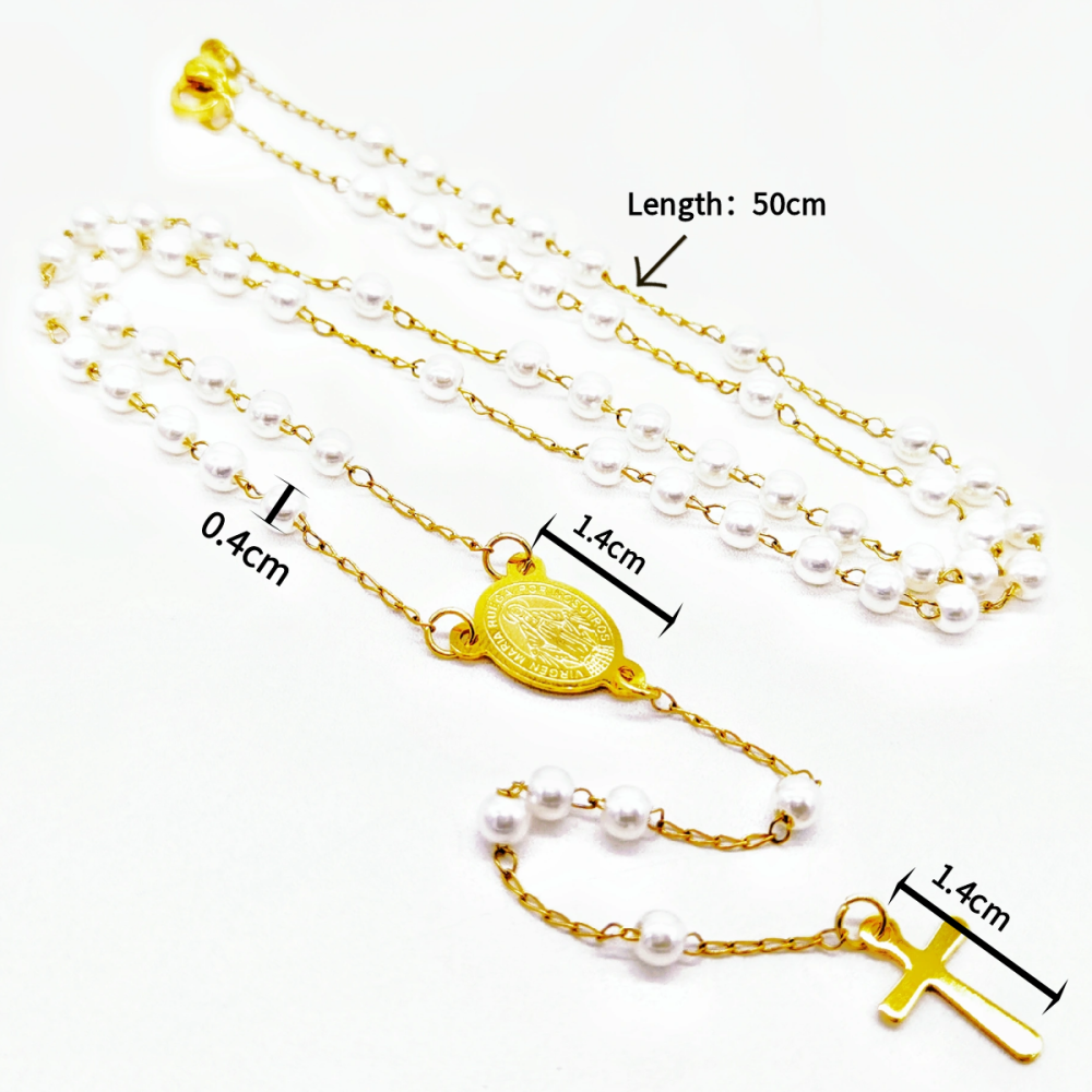 Acero inoxidable / 4mm / collar / Perlas de plástico / Religión cruzada / ACRN/194-378