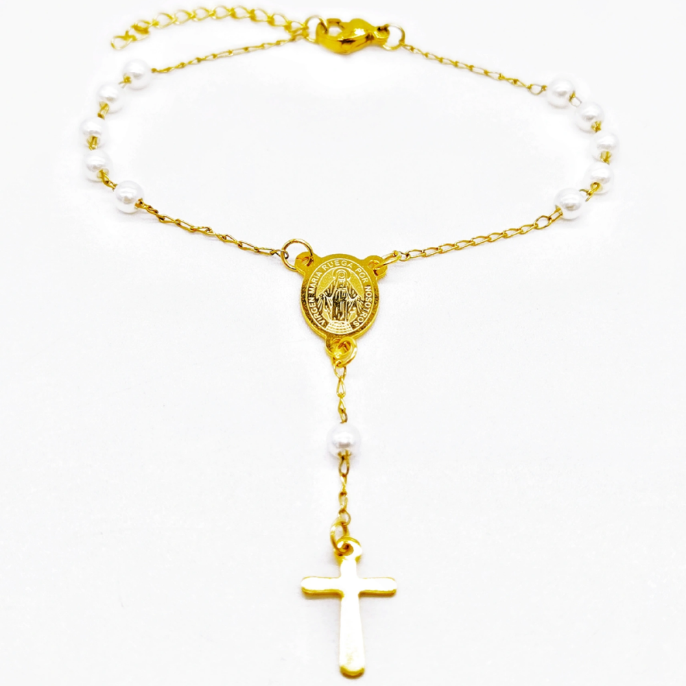 Acero inoxidable / 4mm / Pulsera / Perlas de plástico / Religión cruzada / ACRB/194-377