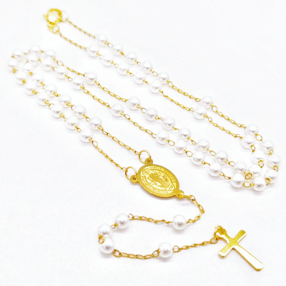 Acero inoxidable / 4mm / collar / Perlas de plástico / Religión cruzada / ACRN/194-378