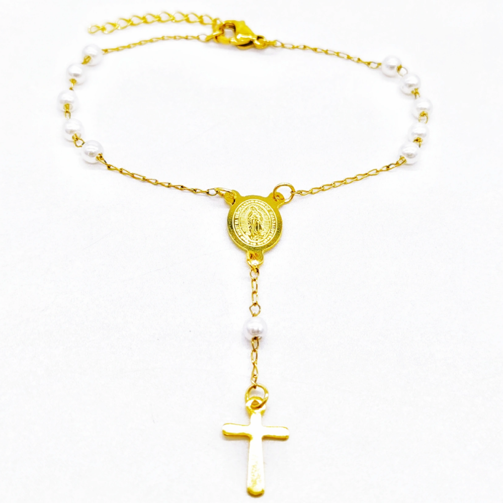 Acero inoxidable / 4mm / Pulsera / Perlas de plástico / Religión cruzada / ACRB/194-377