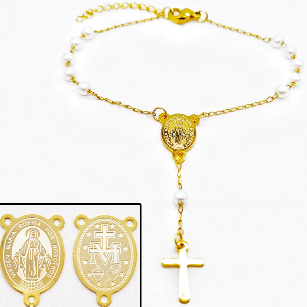 Acero inoxidable / 4mm / Pulsera / Perlas de plástico / Religión cruzada / ACRB/194-377