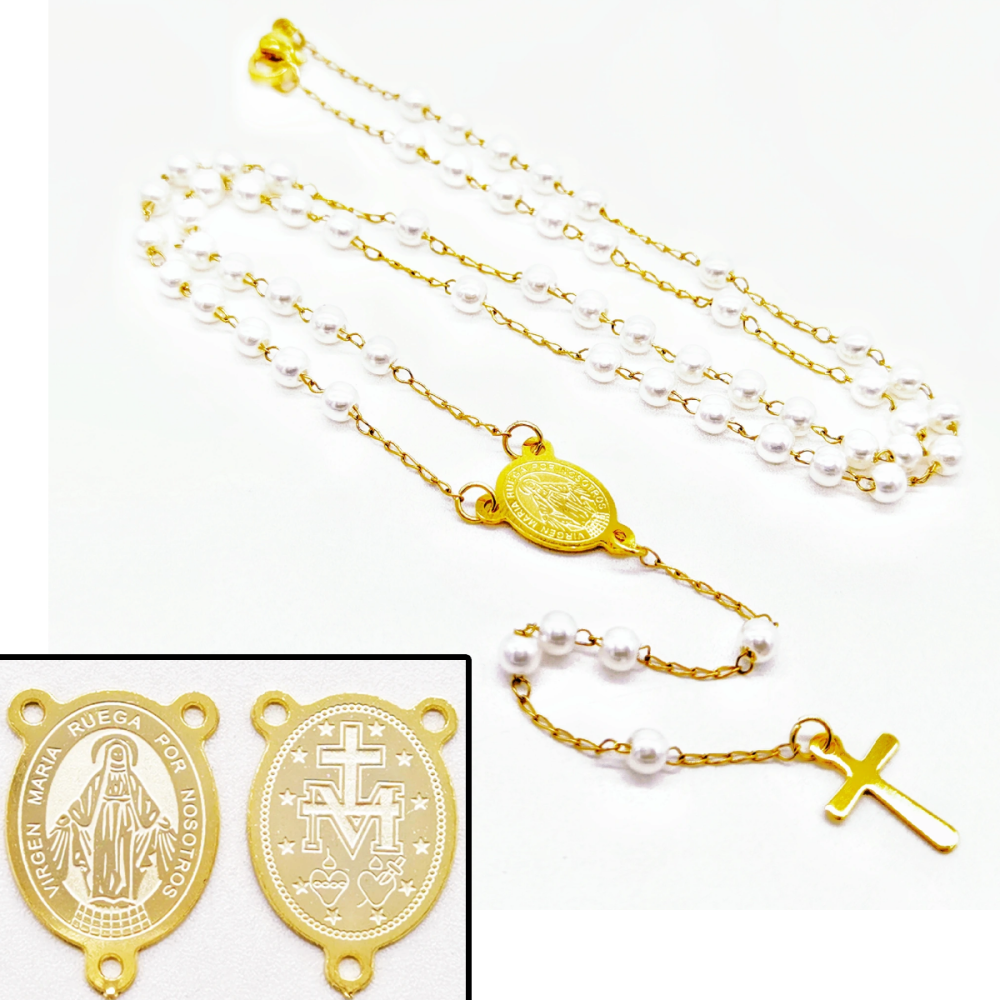 Acero inoxidable / 4mm / collar / Perlas de plástico / Religión cruzada / ACRN/194-378