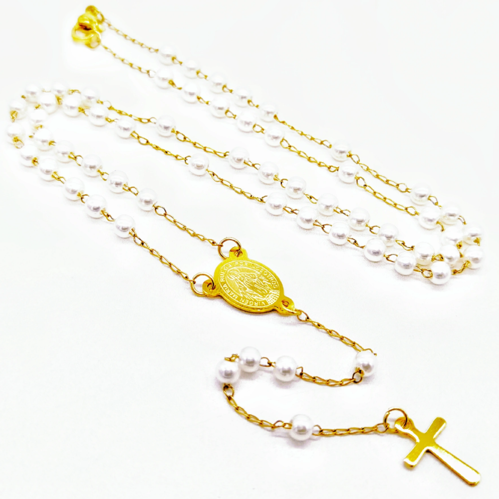 Acero inoxidable / 4mm / collar / Perlas de plástico / Religión cruzada / ACRN/194-378