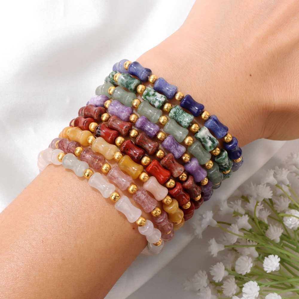 Piedra natural / Ágata / Estilo nudo de bambú / Pulsera