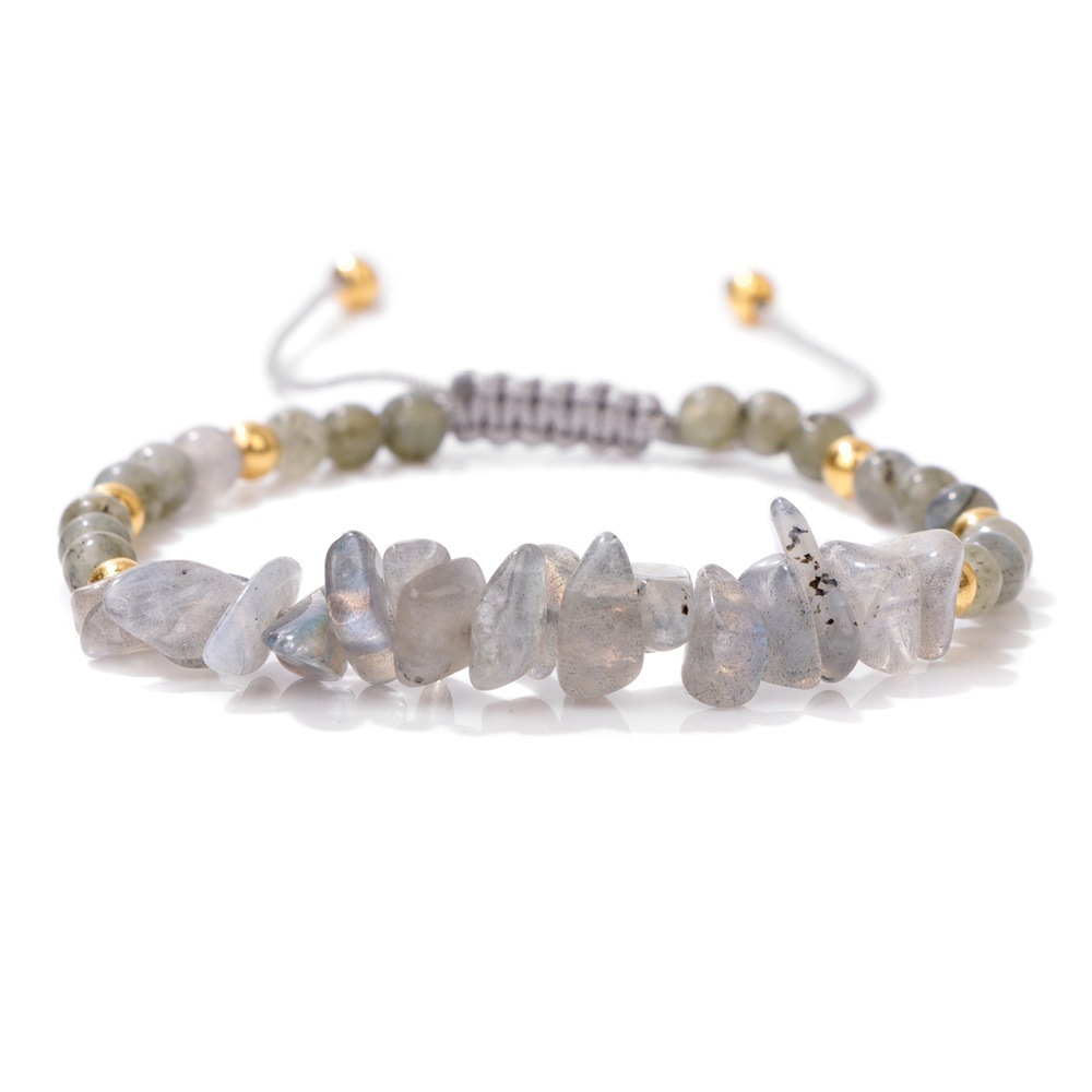 Piedra natural / Ágata / Cuentas de chips / Cuentas redondas / Cordón trenzado / Pulsera