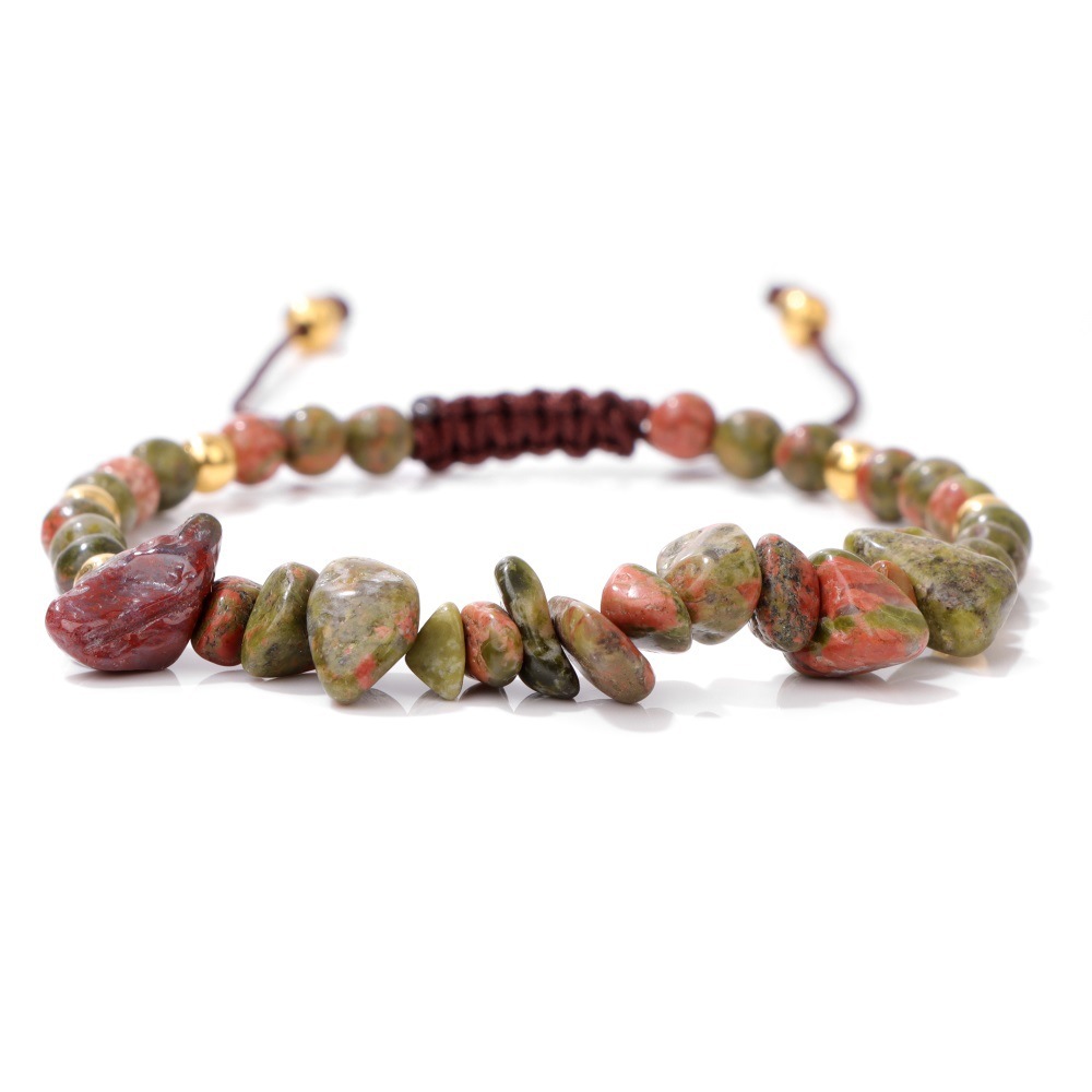 Piedra natural / Ágata / Cuentas de chips / Cuentas redondas / Cordón trenzado / Pulsera