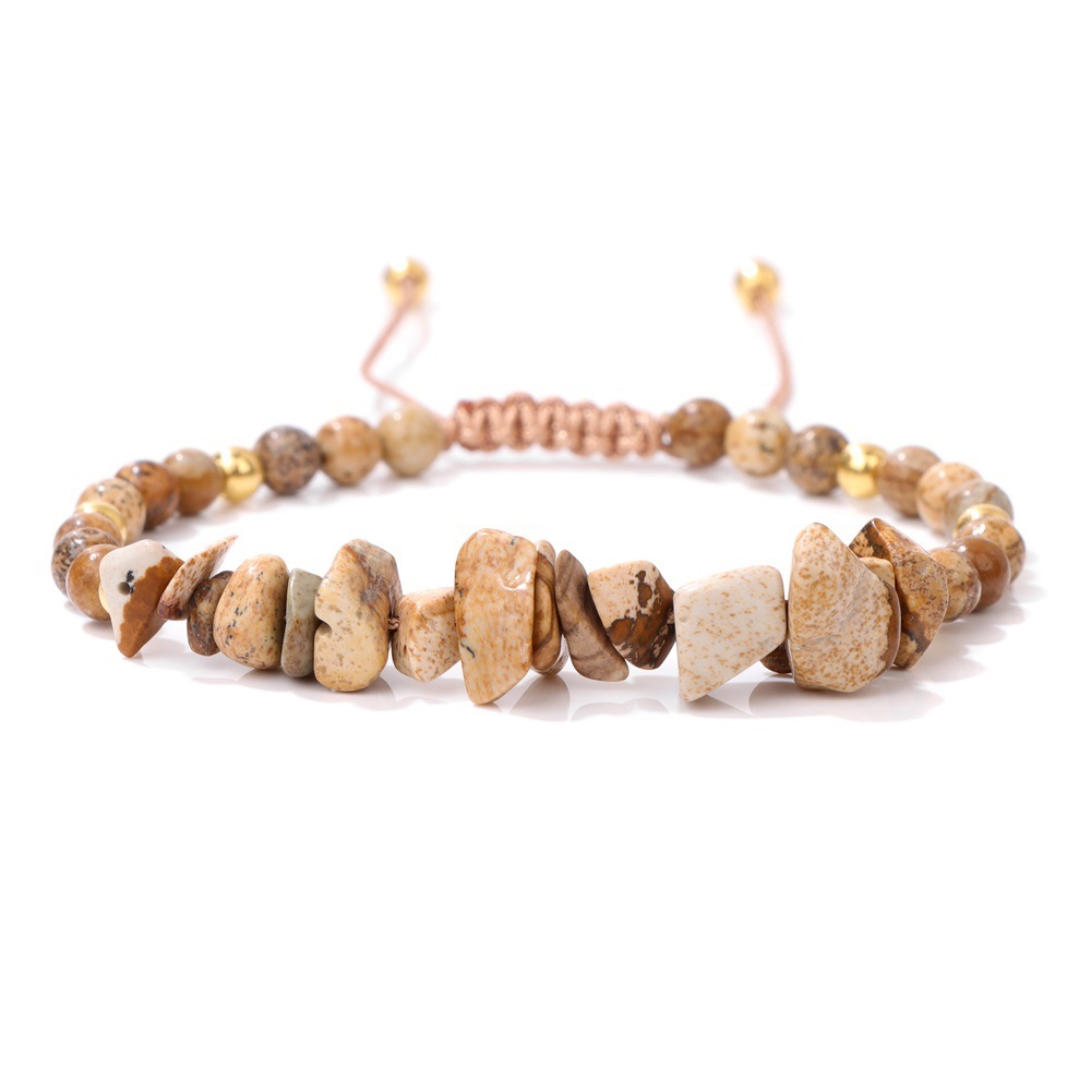 Piedra natural / Ágata / Cuentas de chips / Cuentas redondas / Cordón trenzado / Pulsera