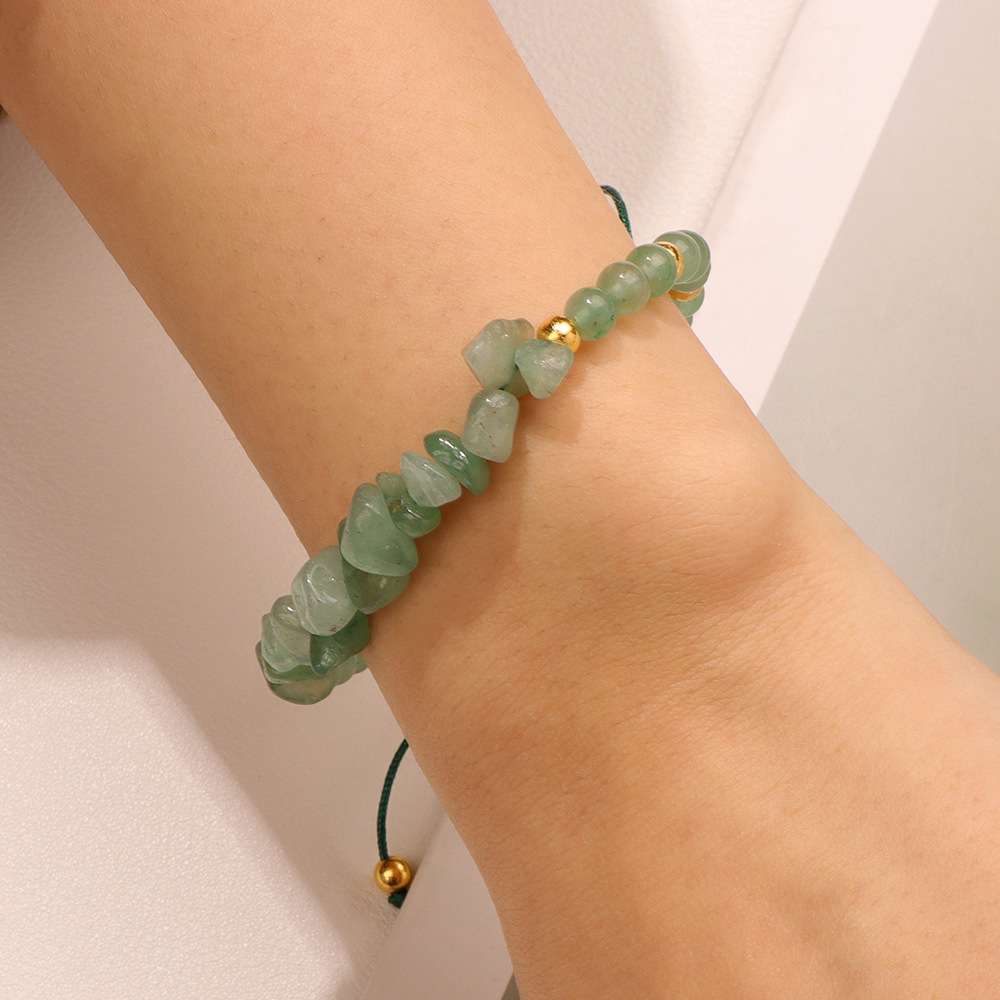 Piedra natural / Ágata / Cuentas de chips / Cuentas redondas / Cordón trenzado / Pulsera